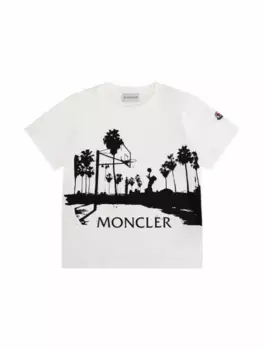 Хлопковая футболка с принтом Moncler, белый