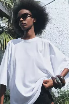Хлопковая футболка с рукавами кимоно ZARA, белый