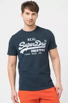 Хлопковая футболка с винтажным логотипом Superdry, синий