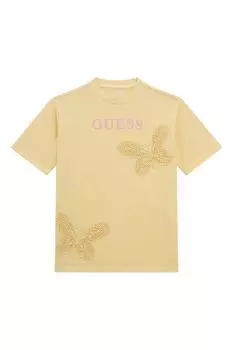 Хлопковая футболка с вышивкой Guess, желтый
