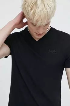 Хлопковая футболка Superdry, черный