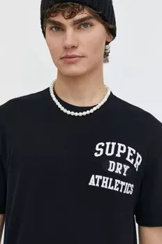 Хлопковая футболка Superdry, черный