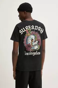 Хлопковая футболка Superdry, черный