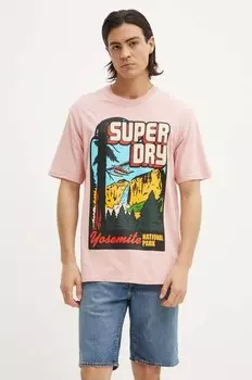 Хлопковая футболка Superdry, розовый