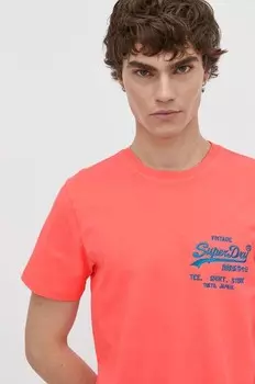 Хлопковая футболка Superdry, розовый