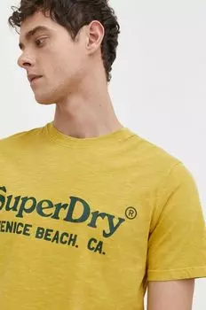 Хлопковая футболка Superdry, желтый