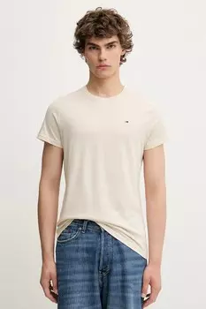 Хлопковая футболка Tommy Jeans, бежевый