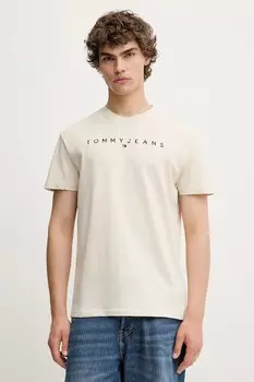 Хлопковая футболка Tommy Jeans, бежевый