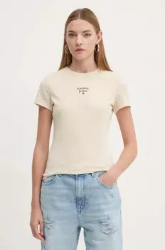 Хлопковая футболка Tommy Jeans, бежевый