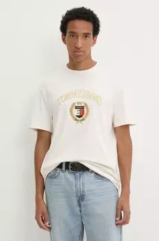 Хлопковая футболка Tommy Jeans, бежевый