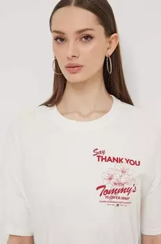 Хлопковая футболка Tommy Jeans, бежевый