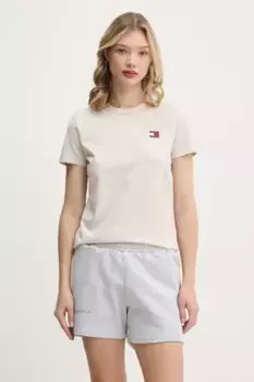 Хлопковая футболка Tommy Jeans, бежевый