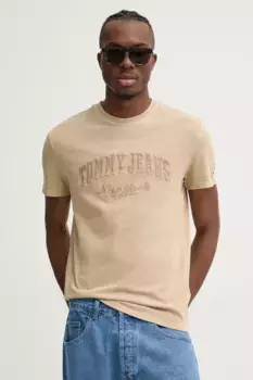 Хлопковая футболка Tommy Jeans, бежевый