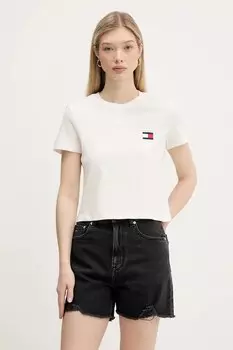 Хлопковая футболка Tommy Jeans, бежевый