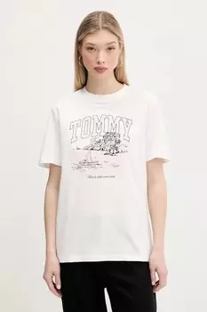 Хлопковая футболка Tommy Jeans, бежевый