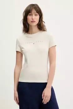 Хлопковая футболка Tommy Jeans, бежевый