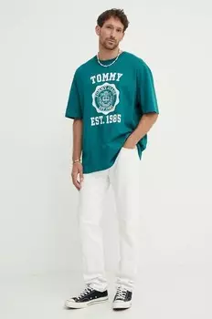 Хлопковая футболка Tommy Jeans, бирюзовый