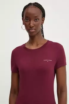 Хлопковая футболка Tommy Jeans, бордовый