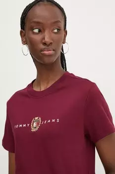 Хлопковая футболка Tommy Jeans, гранатовый