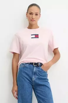Хлопковая футболка Tommy Jeans, розовый