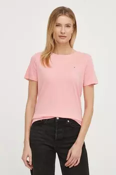 Хлопковая футболка Tommy Jeans, розовый
