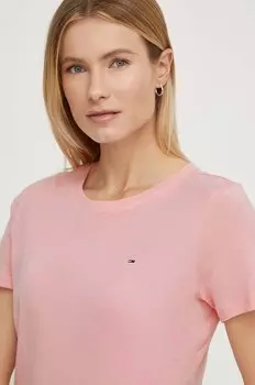 Хлопковая футболка Tommy Jeans, розовый