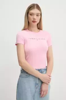 Хлопковая футболка Tommy Jeans, розовый