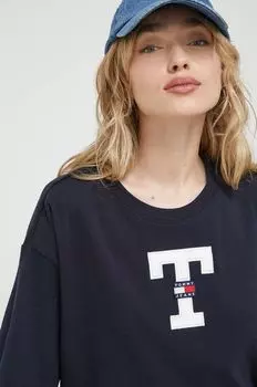 Хлопковая футболка Tommy Jeans, темно-синий