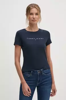Хлопковая футболка Tommy Jeans, темно-синий
