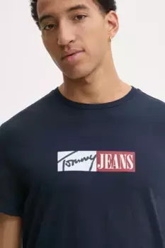 Хлопковая футболка Tommy Jeans, темно-синий