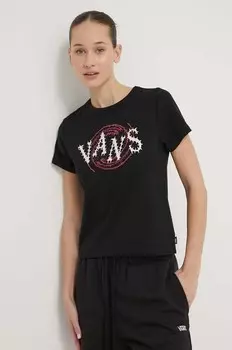 Хлопковая футболка Vans, черный
