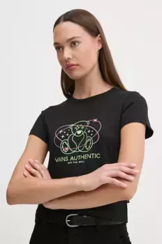 Хлопковая футболка Vans, черный