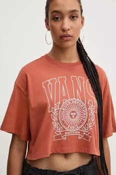 Хлопковая футболка Vans, коричневый