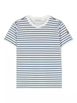 Хлопковая футболка в полоску Moncler Enfant, белый