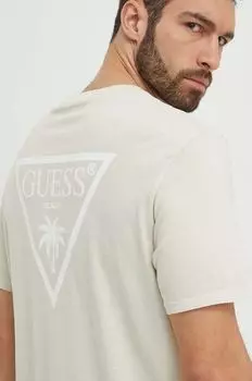 Хлопковая пляжная футболка Guess, бежевый