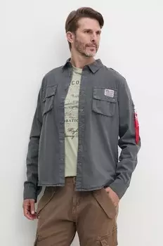 Хлопковая рубашка Alpha Industries, серый