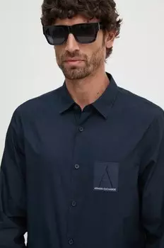Хлопковая рубашка Armani Exchange, темно-синий