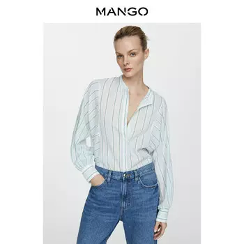 Хлопковая рубашка Mango легкая дышащая, синий