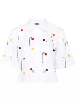 Хлопковая рубашка MSGM, украшенная бисером, белый