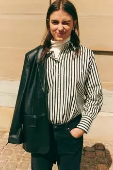 Хлопковая рубашка оверсайз H&amp;M, белый/полосатый