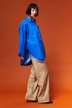 Хлопковая рубашка оверсайз H&amp;M, ярко-голубой