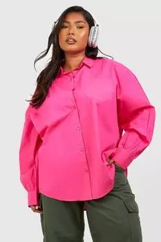 Хлопковая рубашка плюс оверсайз Boohoo, розовый
