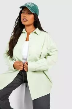 Хлопковая рубашка плюс оверсайз Boohoo, шалфей