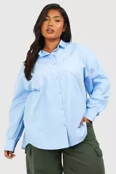 Хлопковая рубашка плюс оверсайз Boohoo, синий