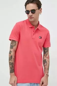Хлопковая рубашка-поло Tommy Jeans, розовый