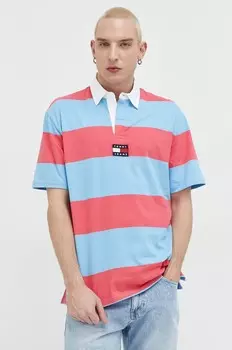 Хлопковая рубашка-поло Tommy Jeans, розовый