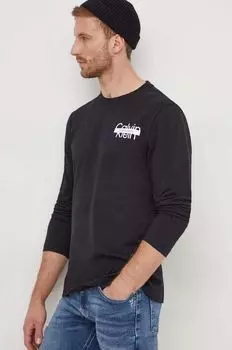 Хлопковая рубашка с длинными рукавами Calvin Klein, черный
