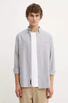 Хлопковая рубашка Tommy Jeans, серый