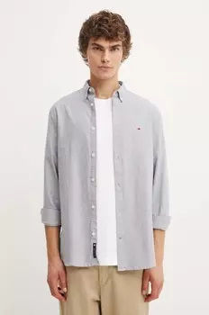 Хлопковая рубашка Tommy Jeans, серый