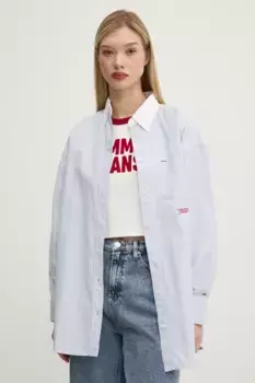 Хлопковая рубашка Tommy Jeans, синий